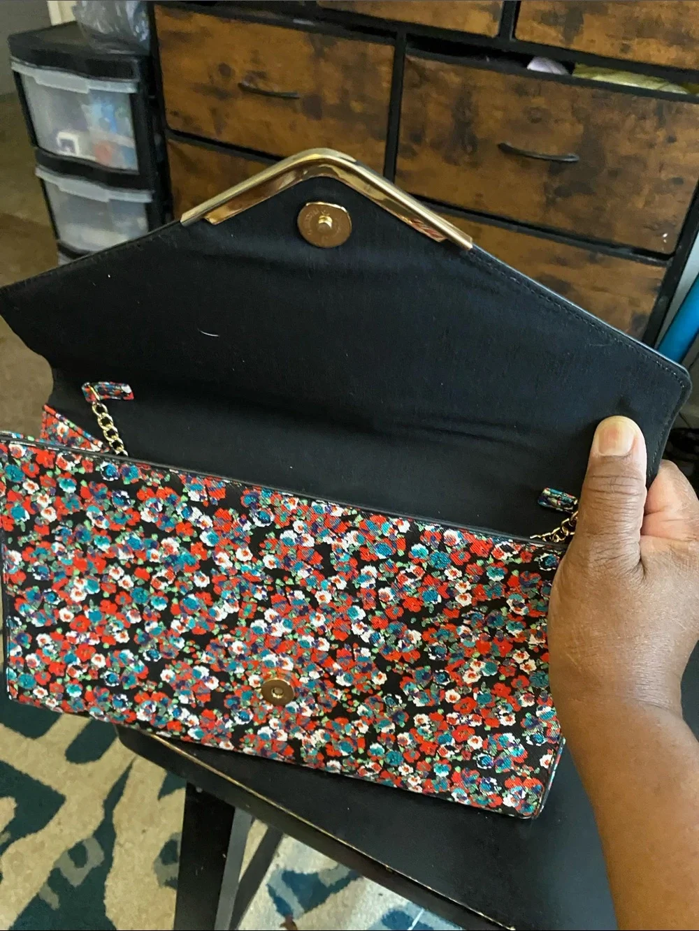 Aldo Floral & Stripe Envelope Clutch - Black, Pink, Green, Red